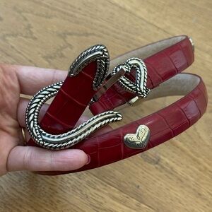 Designer-Inspired Red Leather Belt with Steel Hardware - Size Small - Like New